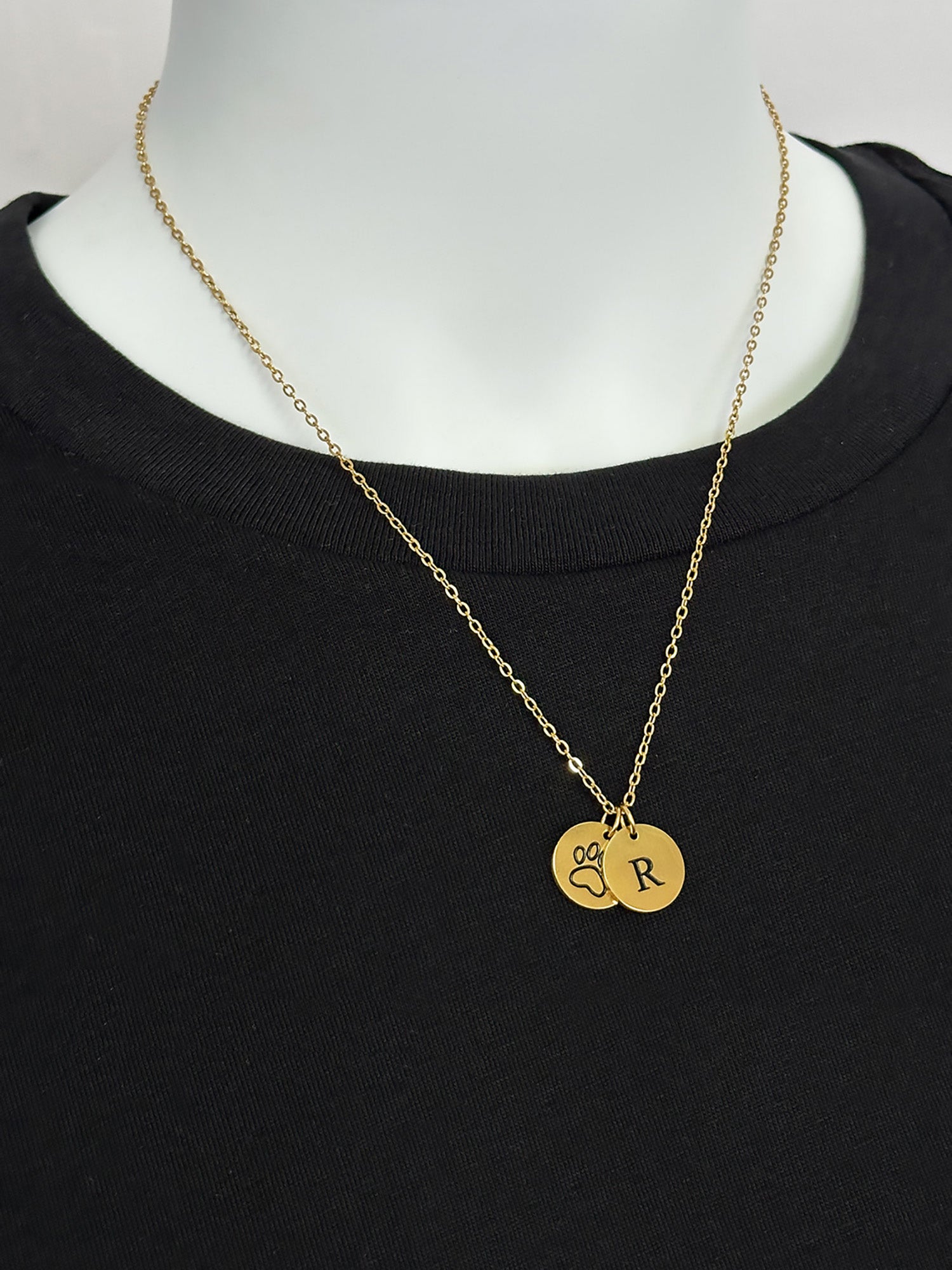 Gold Paw Print & Initial Pendant Necklace