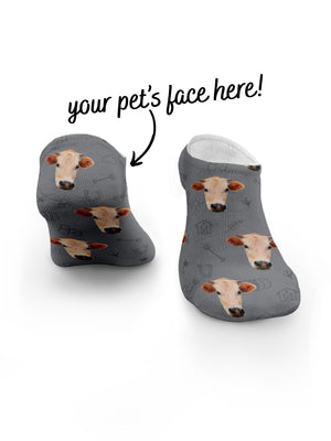 Custom Farm Animal Face No-Show Socks