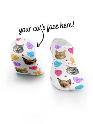 Custom Candy Hearts Pet Face No-Show Socks