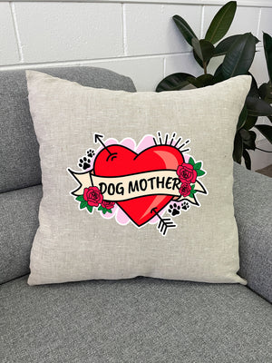 Dog Mother Heart Tattoo Linen Cushion Cover