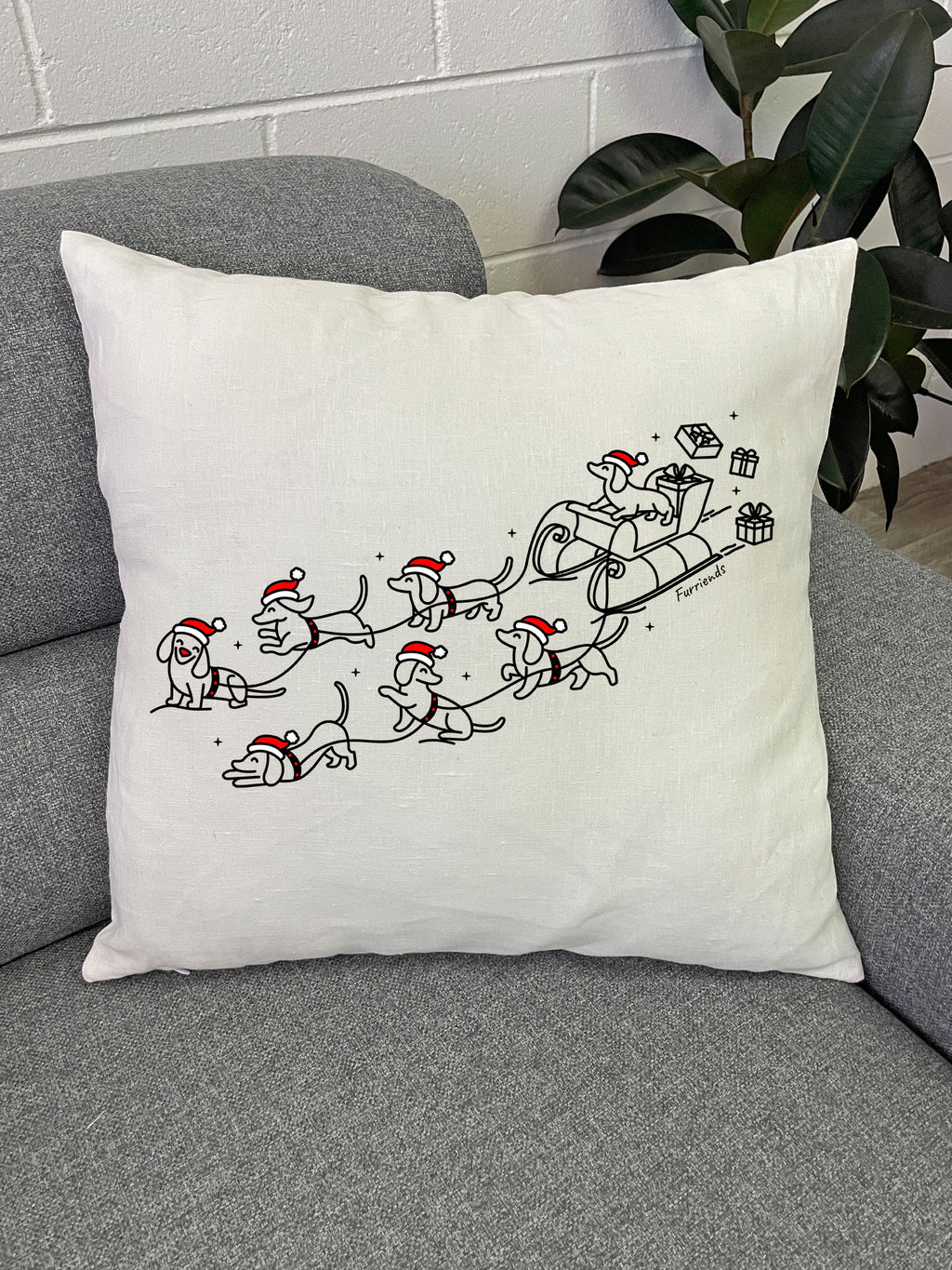 Dachshund Through The Snow Linen Cushion Cover