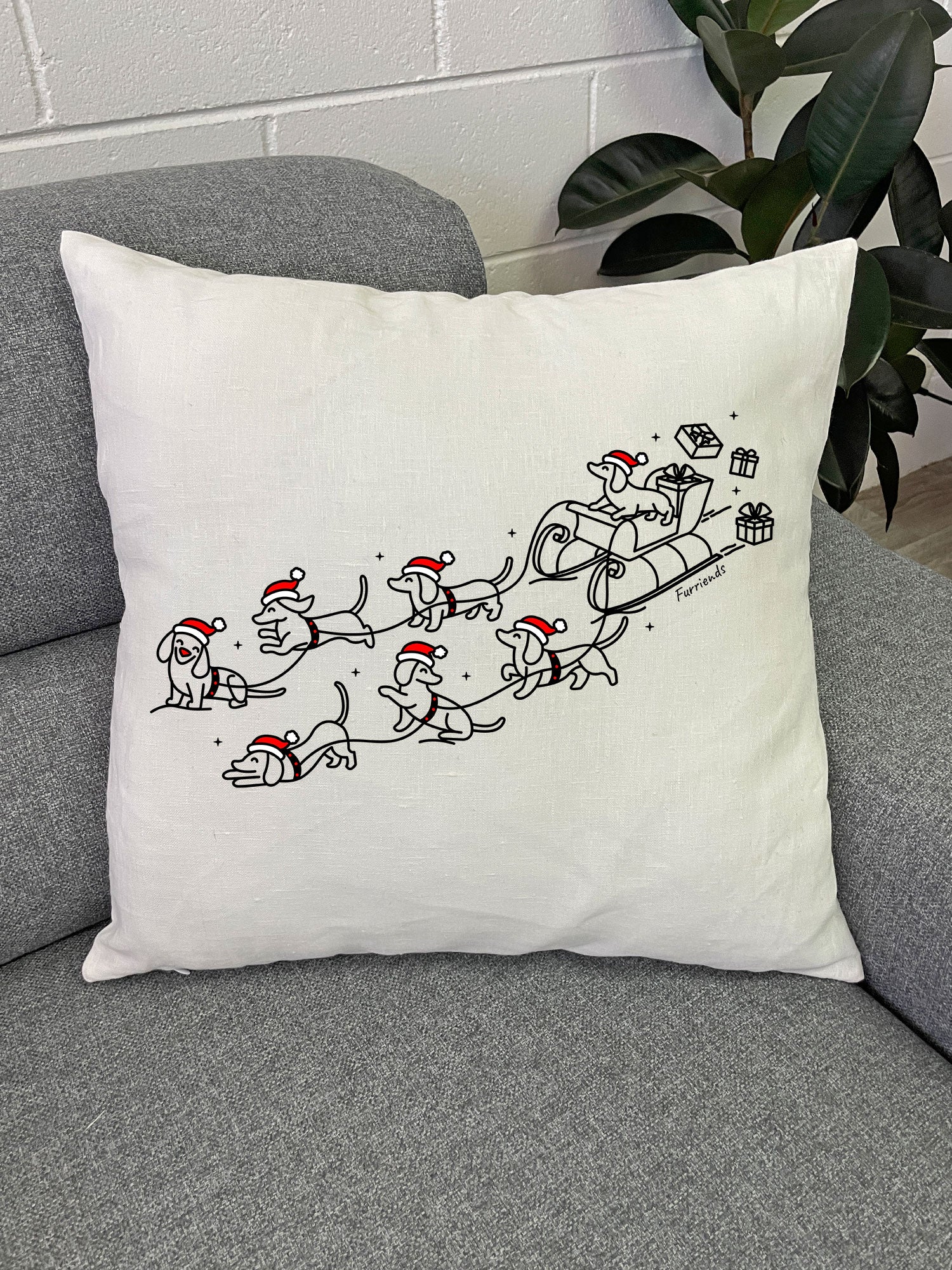 Dachshund Through The Snow Linen Cushion Cover