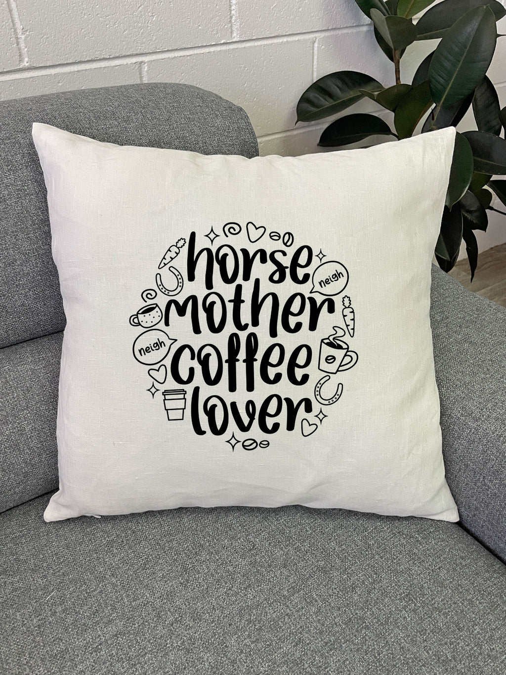 Horse Mother Coffee Lover Linen Cushion Cover