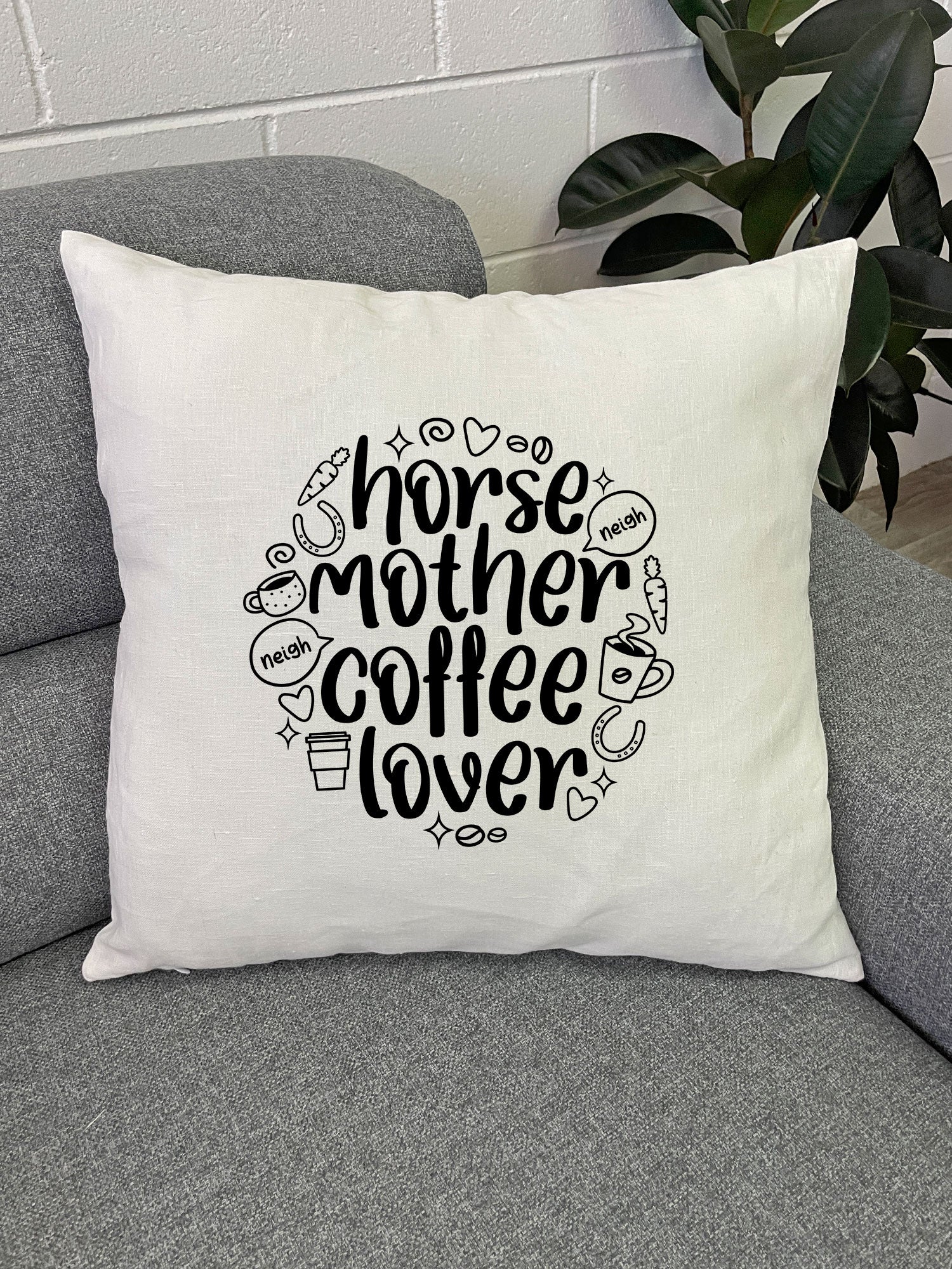 Horse Mother Coffee Lover Linen Cushion Cover