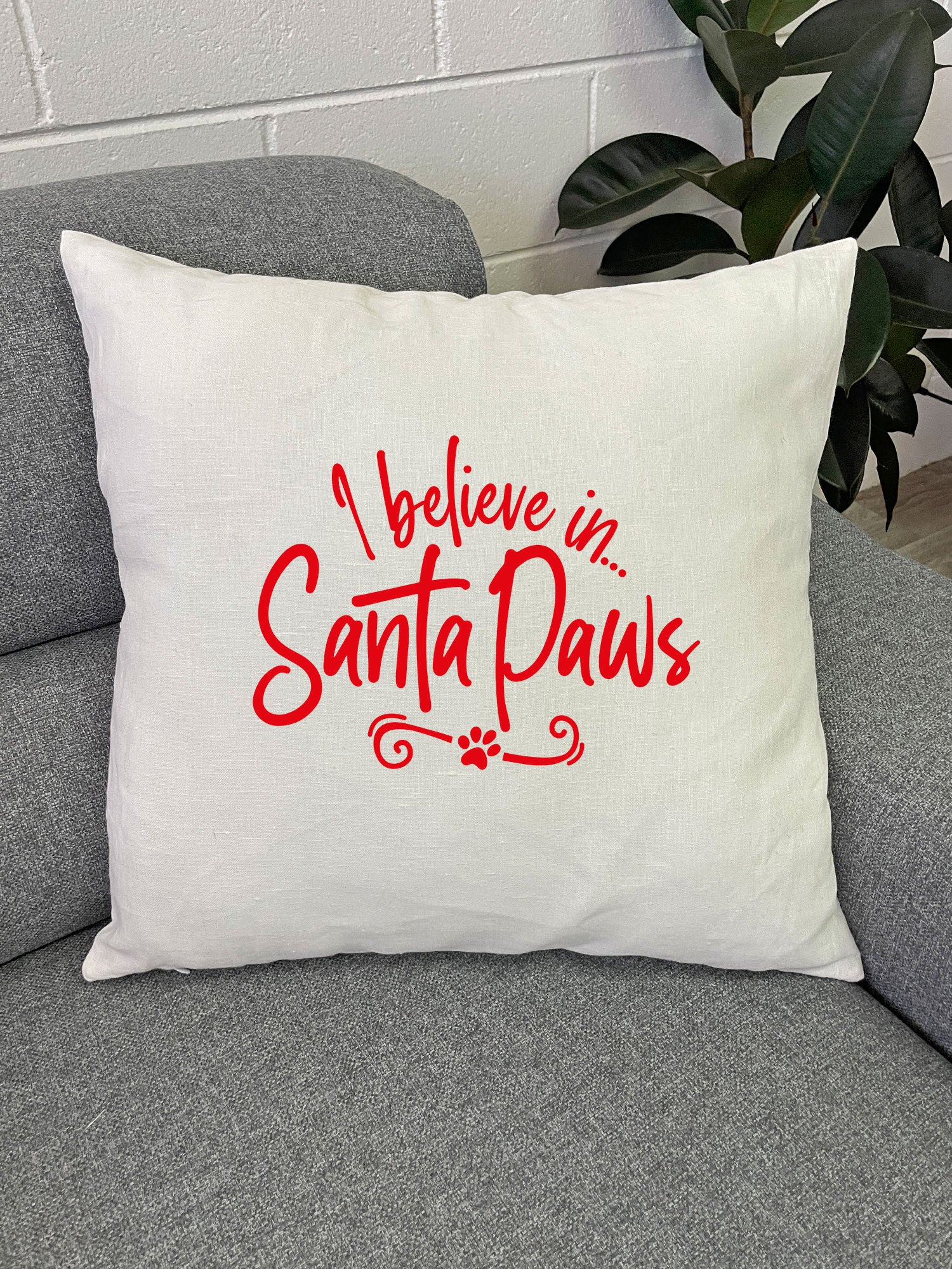 I Believe In Santa Paws Linen Cushion Cover