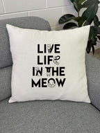 Live Life In The Meow Linen Cushion Cover