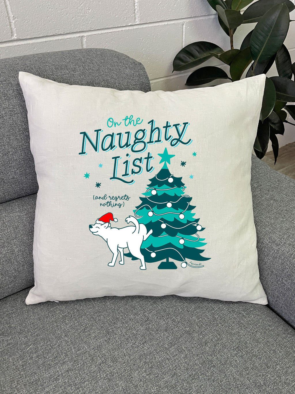 On The Naughty List - Dog Linen Cushion Cover