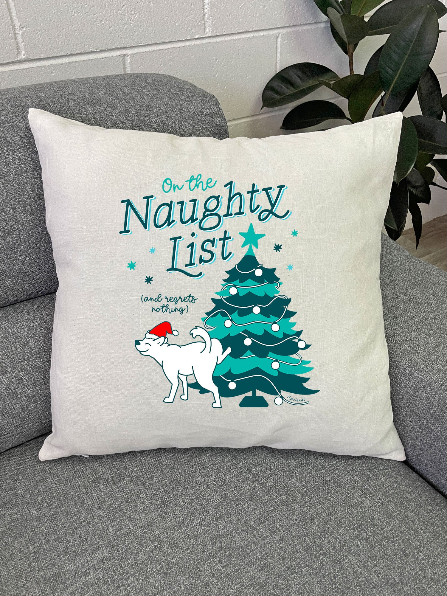 On The Naughty List - Dog Linen Cushion Cover