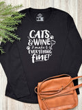 Cats & Wine Make Everything Fine Olivia Long Sleeve Tee