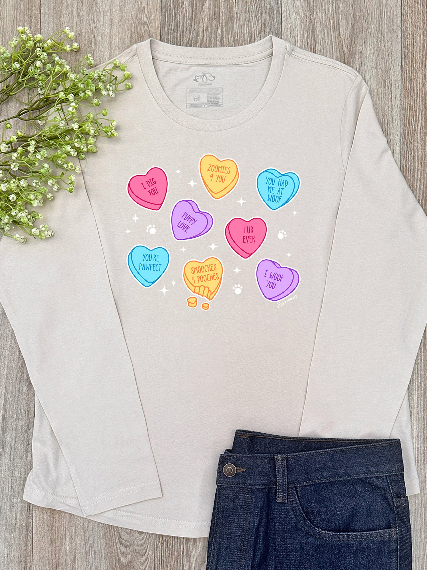 Candy Hearts - Dog Olivia Long Sleeve Tee