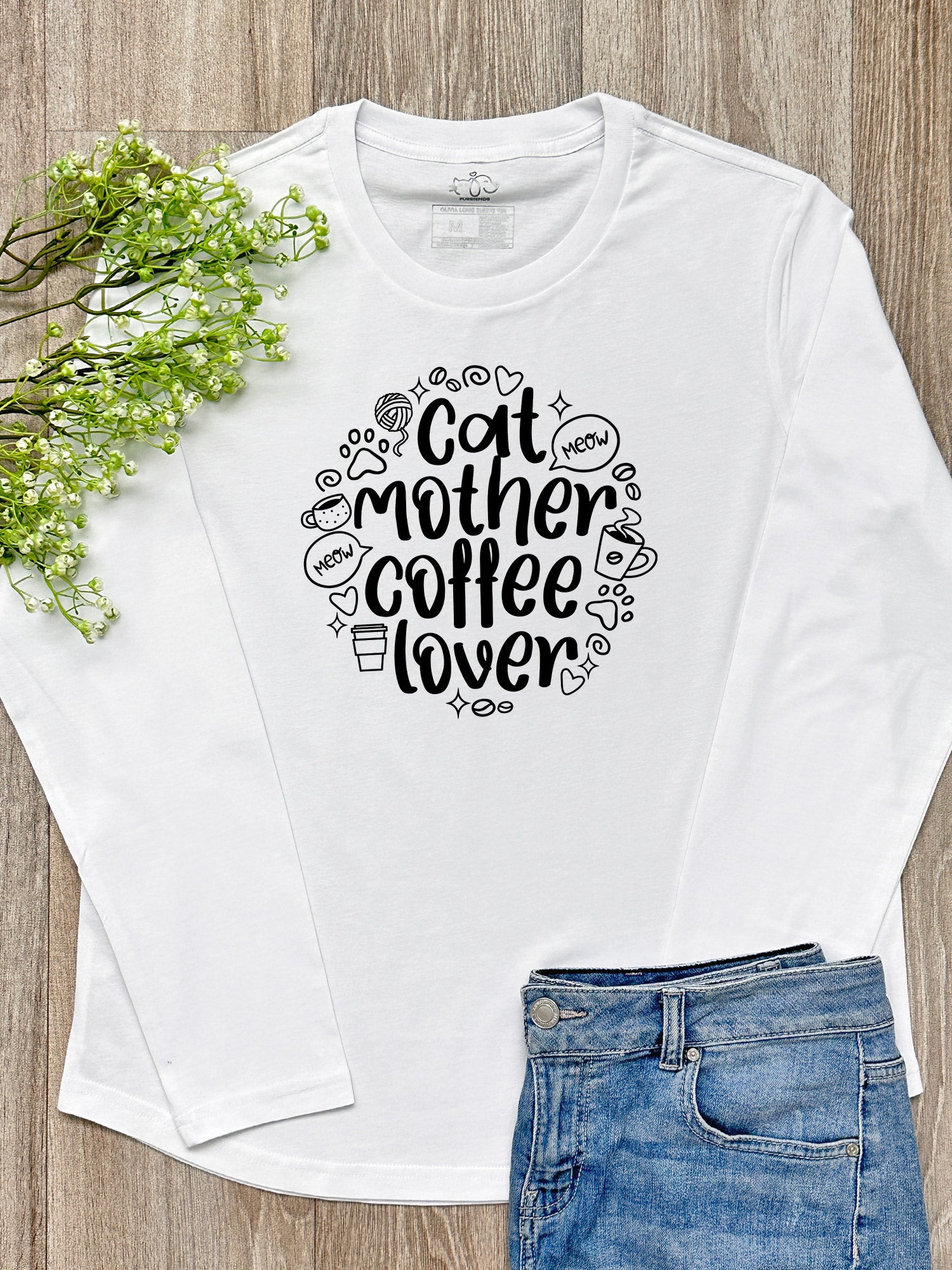 Cat Mother Coffee Lover Olivia Long Sleeve Tee