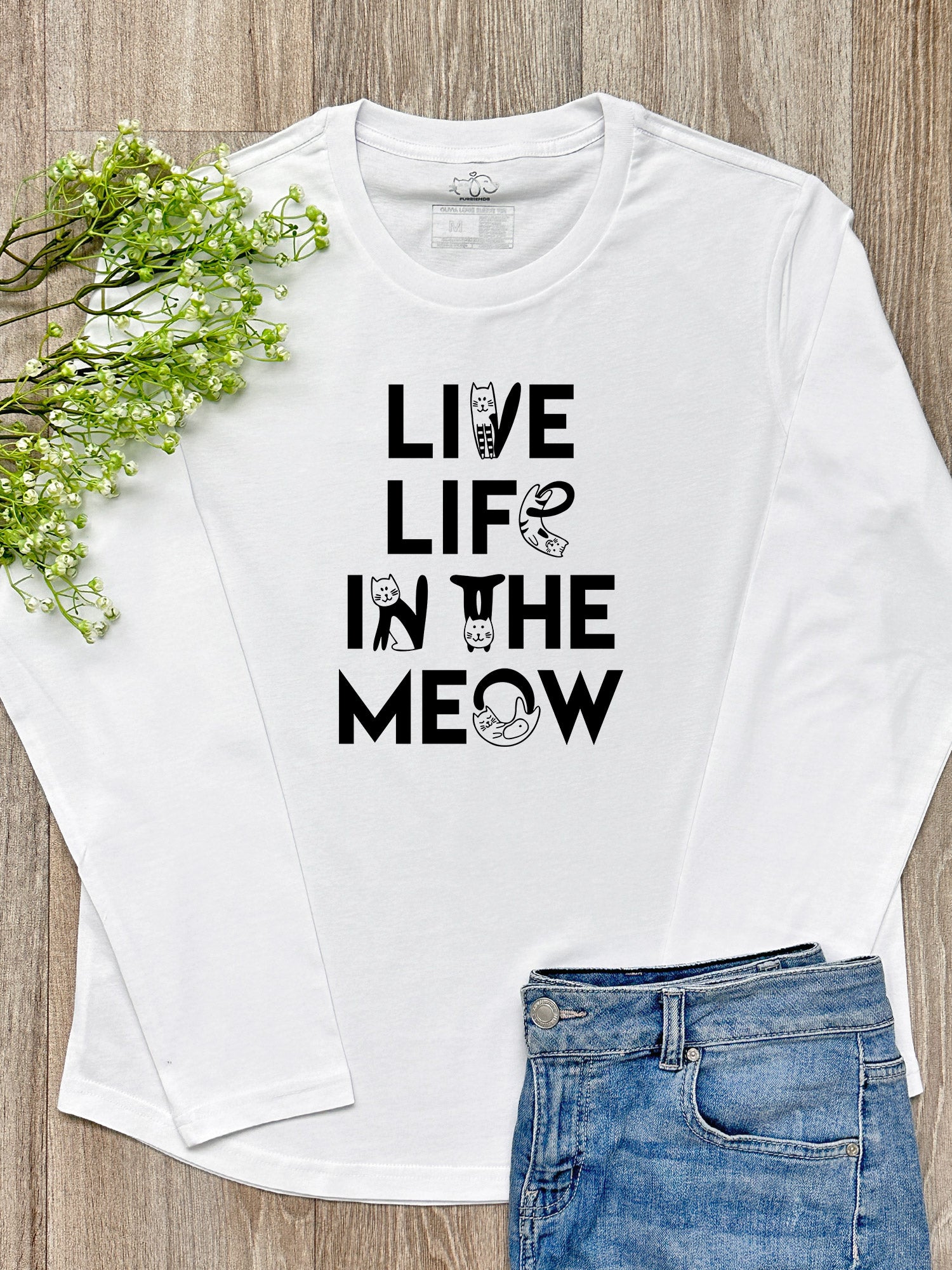 Live Life In The Meow Olivia Long Sleeve Tee