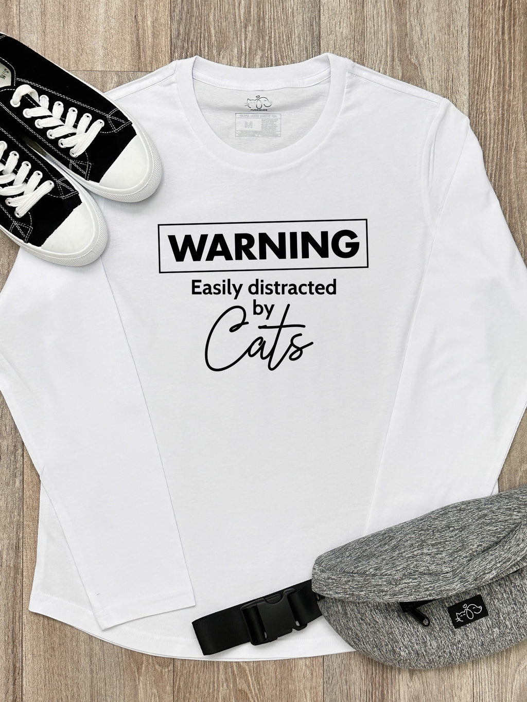 Warning. Easily Distracted By Cats Olivia Long Sleeve Tee