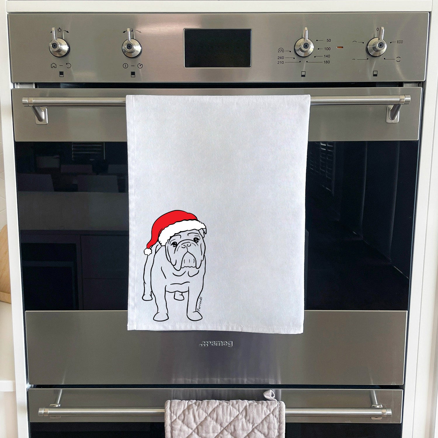 British Bulldog Christmas Edition Tea Towel