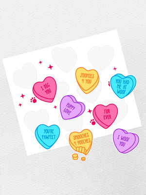 Candy Hearts - Dog Sticker