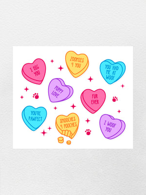Candy Hearts - Dog Sticker