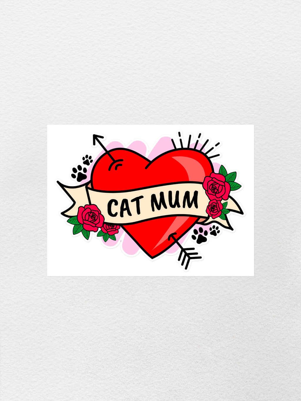 Cat Mum Heart Tattoo Sticker