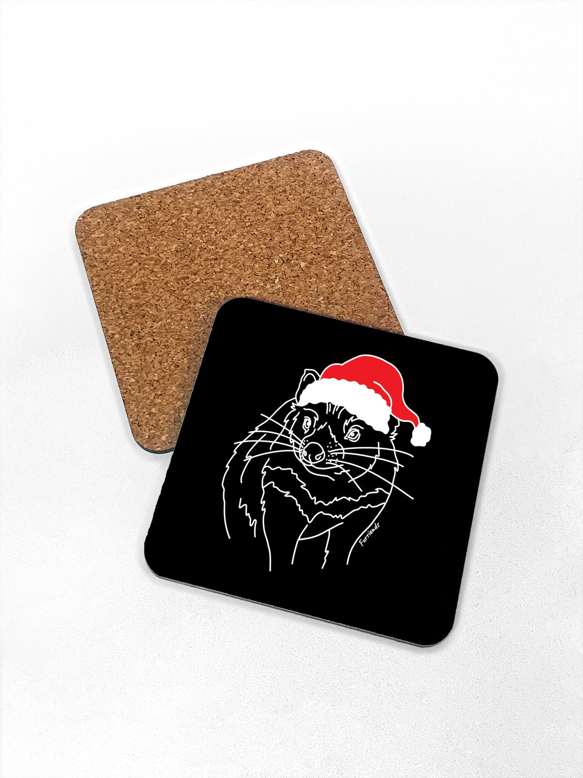 Tasmanian Devil Christmas Edition Black coaster cork backing