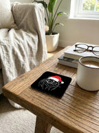 Tasmanian Devil Christmas Edition Black coaster in a coffee scene