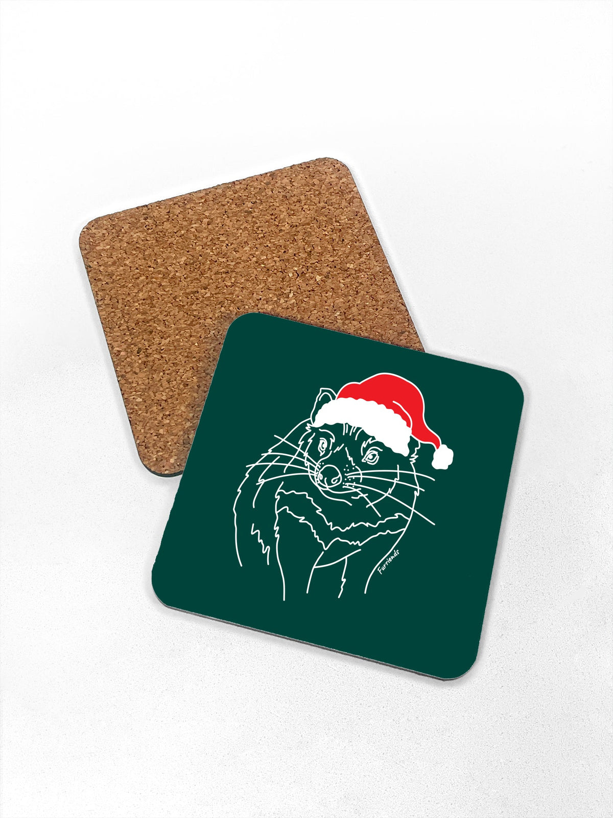 Tasmanian Devil Christmas Edition Green coaster cork backing