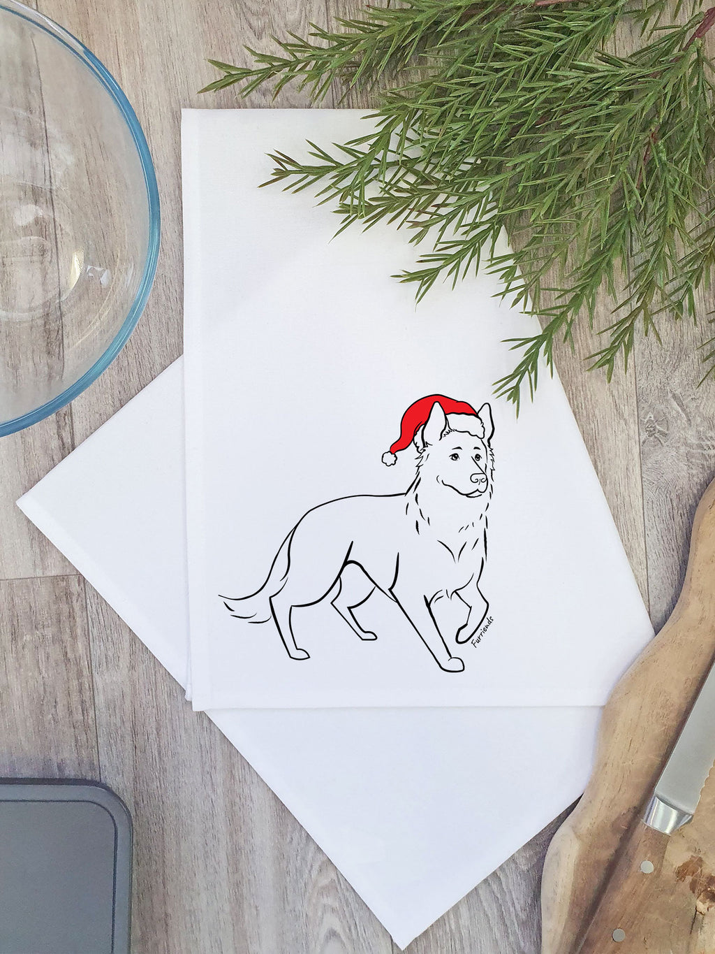 German Shepherd Christmas Edition Tea Towel