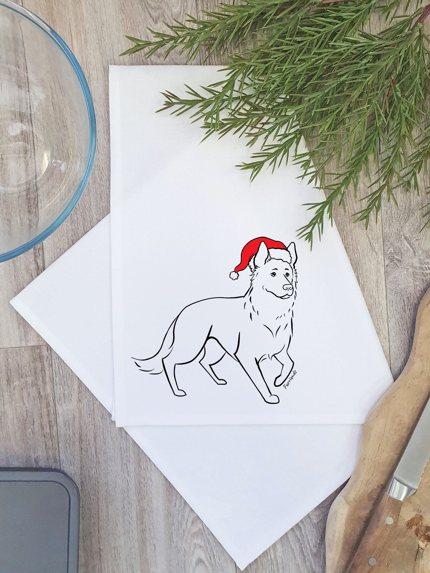 German Shepherd Christmas Edition Tea Towel