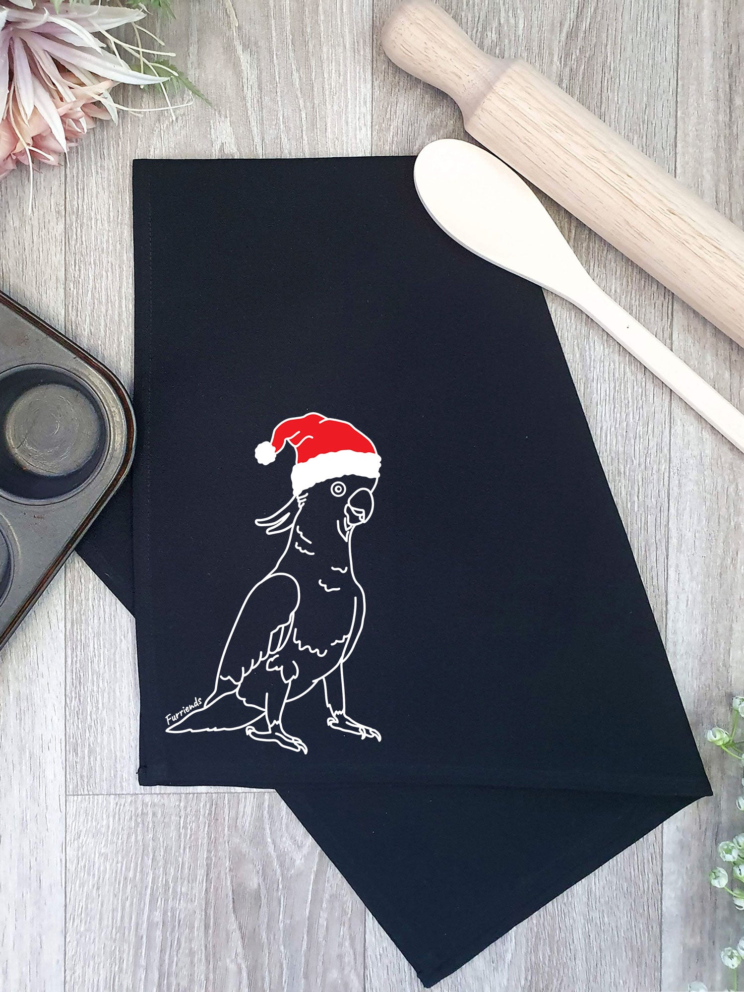 Sulphur-Crested Cockatoo Christmas Edition Tea Towel