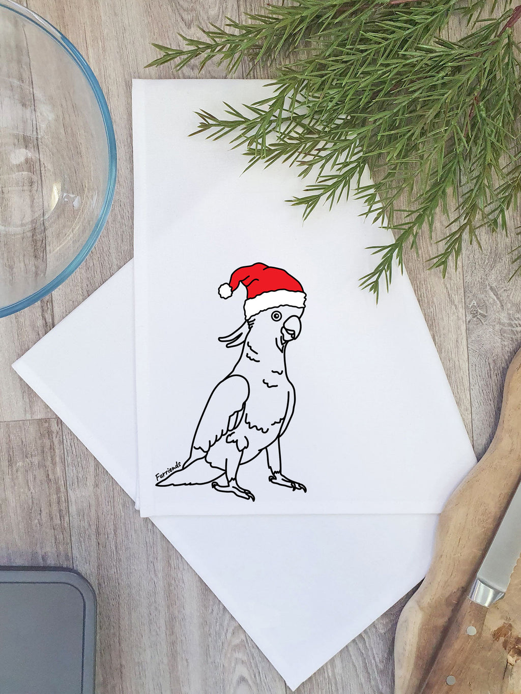 Sulphur-Crested Cockatoo Christmas Edition Tea Towel