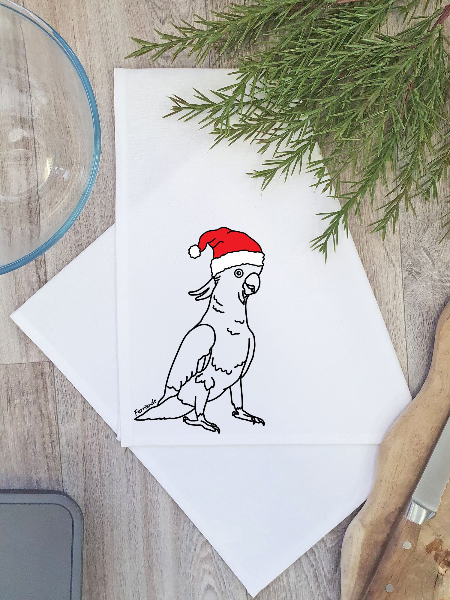 Sulphur-Crested Cockatoo Christmas Edition Tea Towel