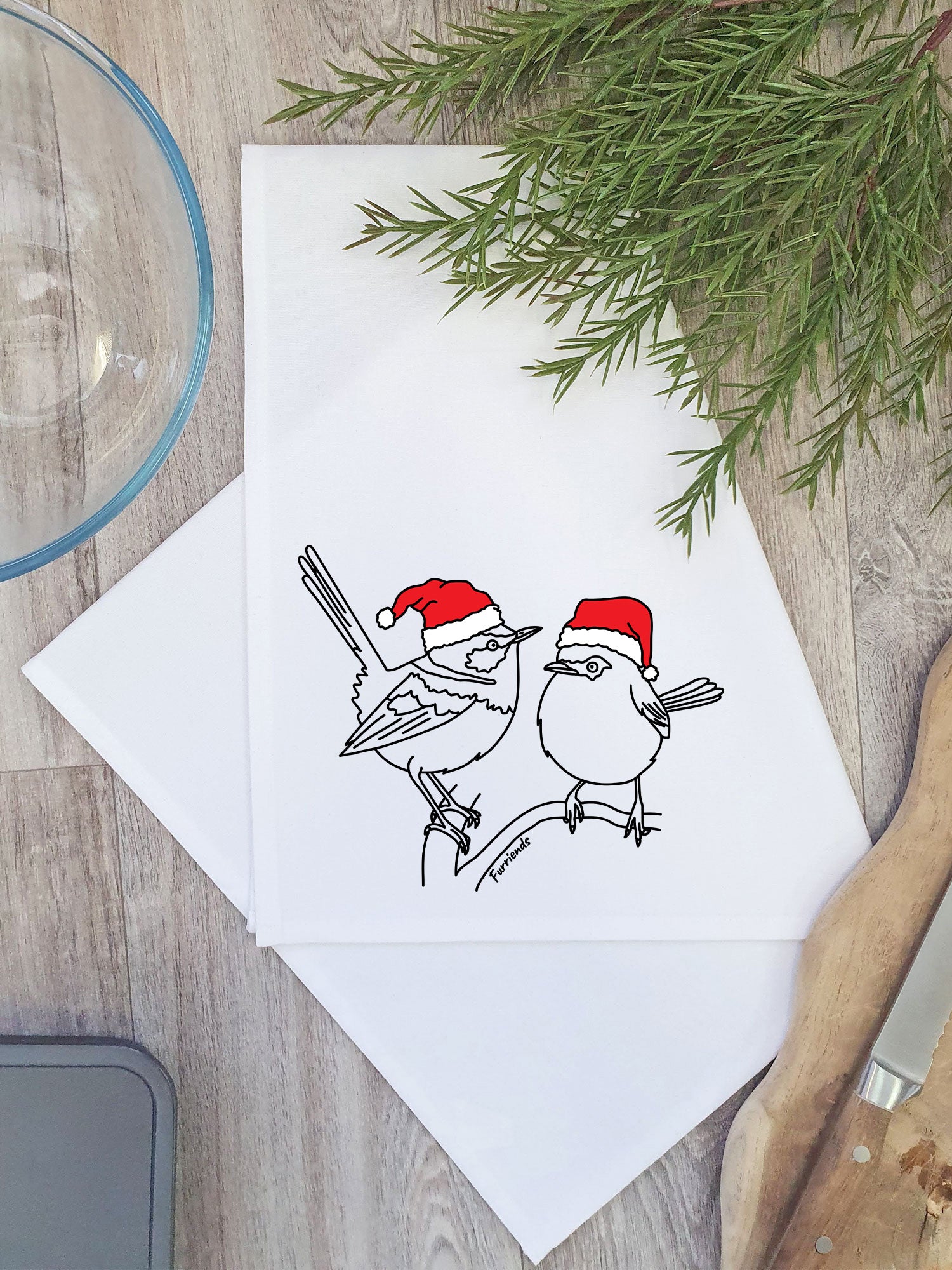 Superb Fairy Wren Christmas Edition Tea Towel