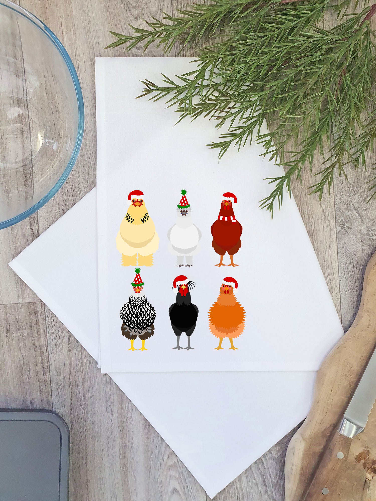 Merry Clucking Christmas Tea Towel