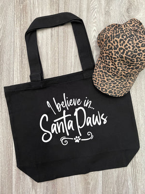 I Believe In Santa Paws Cotton Canvas Shoulder Tote Bag