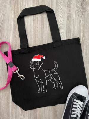 Jack Russell Terrier (Rough Coat) Christmas Edition Cotton Canvas Shoulder Tote Bag