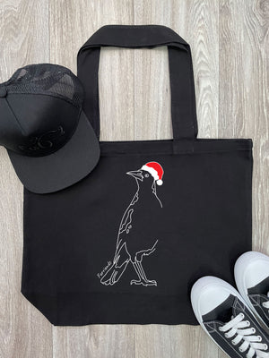 Australian Magpie - Christmas Edition Cotton Canvas Shoulder Tote Bag