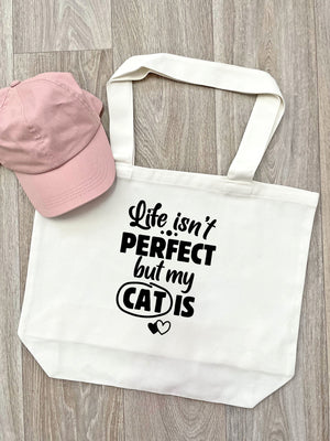 Life Isn't Perfect, But My Cat Is Cotton Canvas Shoulder Tote Bag