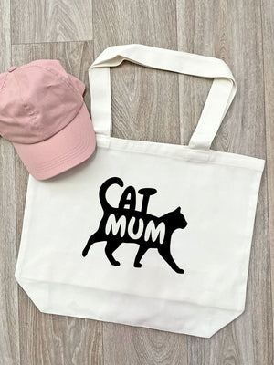 Cat Mum Silhouette Cotton Canvas Shoulder Tote Bag