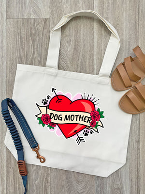 Dog Mother Heart Tattoo Cotton Canvas Shoulder Tote Bag