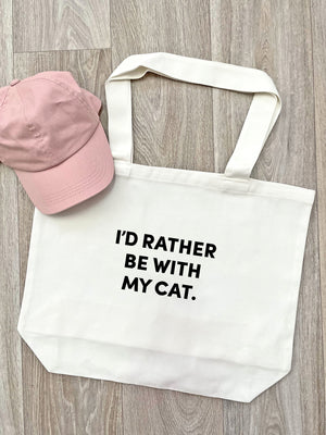 I'd Rather Be With My Cat. Cotton Canvas Shoulder Tote Bag