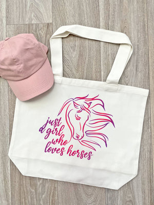 Just A Girl Who Loves Horses Cotton Canvas Shoulder Tote Bag