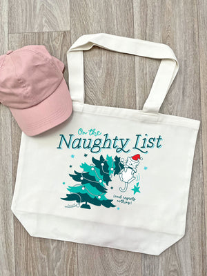 On The Naughty List - Cat Cotton Canvas Shoulder Tote Bag