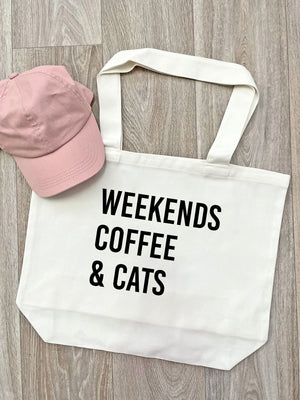 Weekends Coffee & Cats Cotton Canvas Shoulder Tote Bag