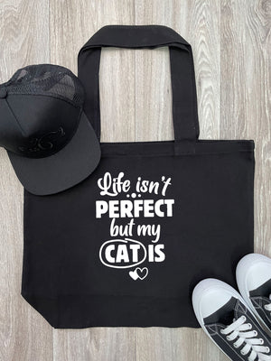 Life Isn't Perfect, But My Cat Is Cotton Canvas Shoulder Tote Bag