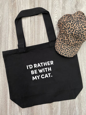 I'd Rather Be With My Cat. Cotton Canvas Shoulder Tote Bag