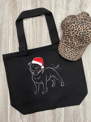 Staffordshire Bull Terrier Christmas Edition Cotton Canvas Shoulder Tote Bag