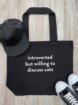 Introverted But Willing To Discuss Cats Cotton Canvas Shoulder Tote Bag