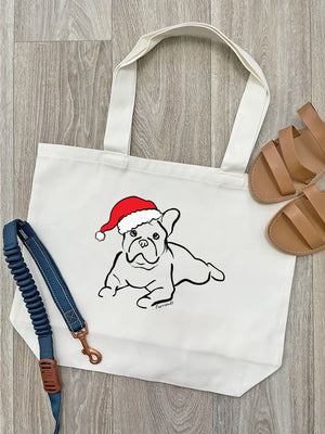 French Bulldog Christmas Edition Cotton Canvas Shoulder Tote Bag