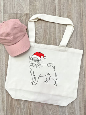 Pug Christmas Edition Cotton Canvas Shoulder Tote Bag