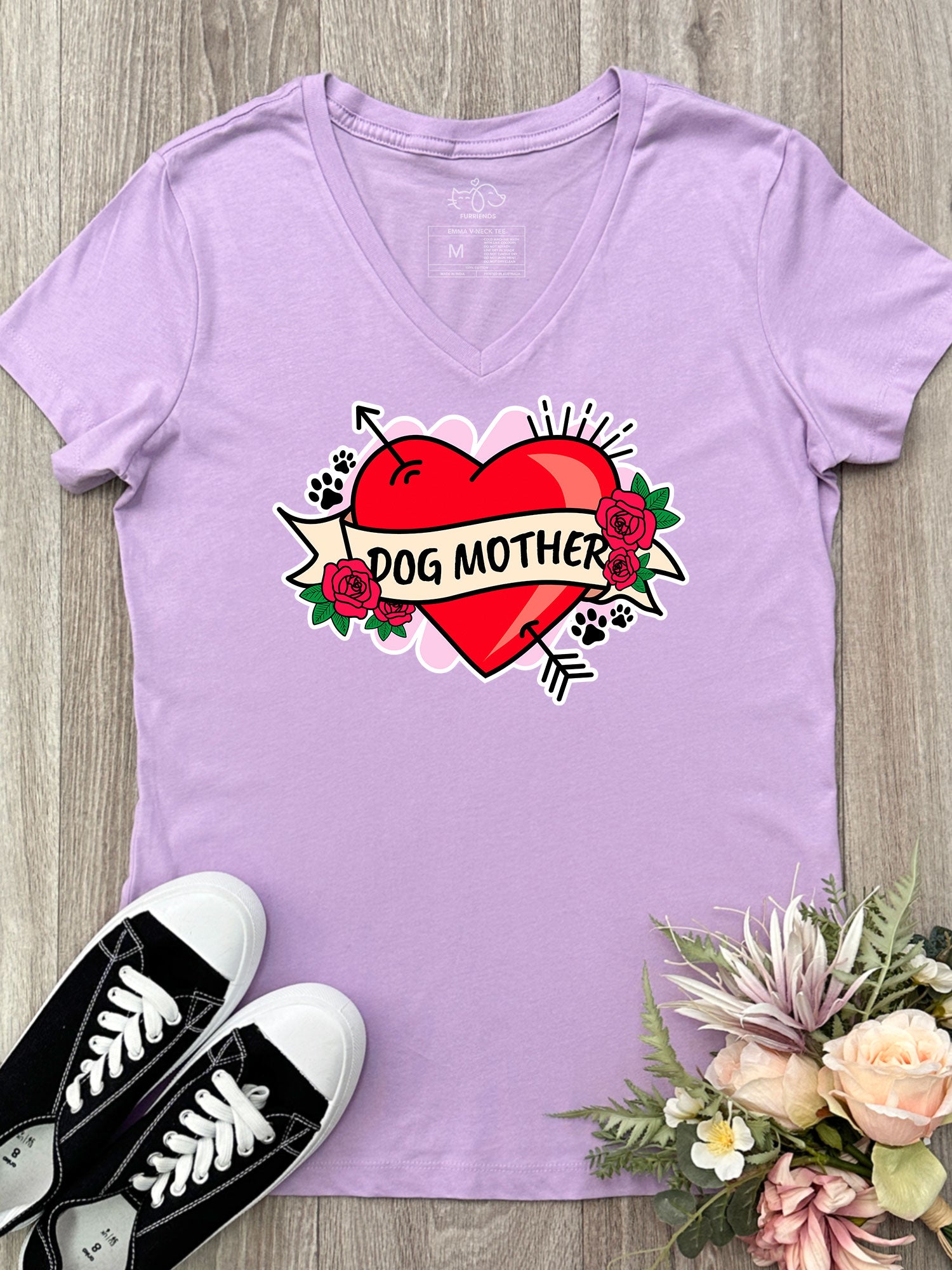 Dog Mother Heart Tattoo Emma V-Neck Tee
