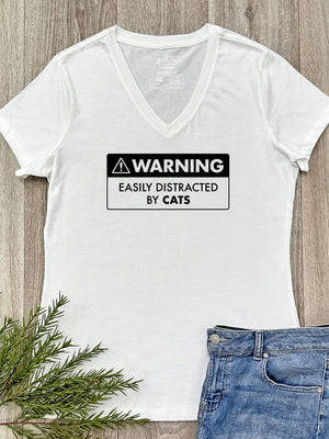 Warning Sign! Easily Distracted By Cats Emma V-Neck Tee