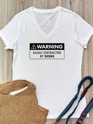 Warning Sign! Easily Distracted By Dogs Emma V-Neck Tee